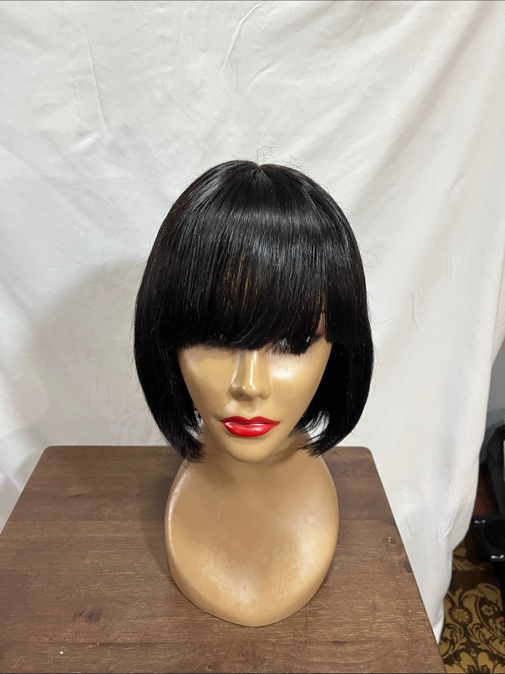 Classic Short Bob Wig with Bangs - Black